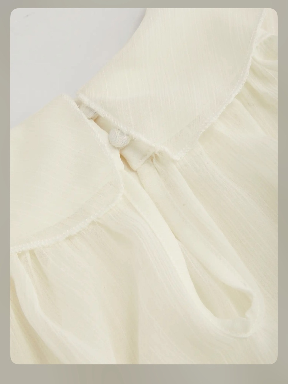 CHIFFON HIGH NECK RUFFLE DOLMAN SLEEVE SEE-THROUGH CROP BLOUSE L - Picture 5 of 8